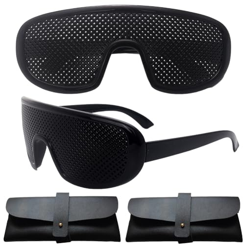 HAJXXMM 2Pcs Pinhole Eyeglasses for Vision Improvement, Lightweight Black Plastic Glasses for Men and Women, Vision Correction Glasses for Office Professionals, and Digital Device Users