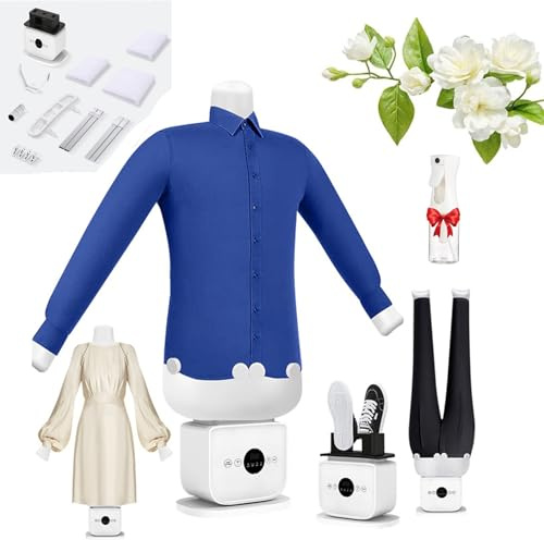 Plancha AutomáTica Para Camisas,Planchadora De Vapor Con Maniquí,Con Tiempo Y Temperatura Ajustables,Secador Aire Caliente Inflable,Para Cualquier Tipo Tela,Ropa Calzado(Color:White)