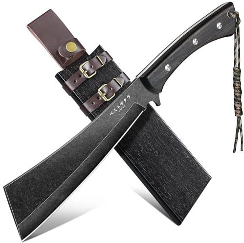 Freelander Machete Survival, Machete Scharf Echt mit Holzschwertscheide, Full Tang Großes Outdoor Messer mit 6mm Klingensteg, Outdoormesser Feststehende Klinge für Camping Gartenarbeit, Schwarz
