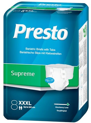 Dailee Supreme Couches Adultes Bariatriques XXXL - 8x Couches Adulte 3XL (198–241 cm) - Paquets de 8 Pièces, Super Absorbantes jusqu’à 9 Gouttes, Idéales pour la Nuit - Incontinence Homme et Femme