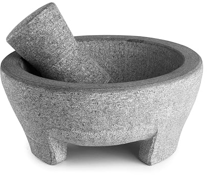 Lacor - 60515 - Mortaio Molcajete in Granito Naturale, Ø 20 cm, 850 ml, Mortaio da Cucina con Pestello in Granito, Ideale per Guacamole, Salse e Spezie, Resistente e Durevole, Grigio Scuro