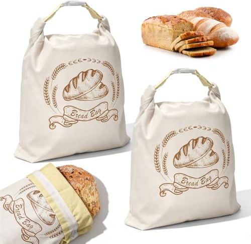 Lot de 2 sacs à pain en cire d'abeille - 43 x 33 cm - Réutilisables - Avec poignée - En lin de cire d'abeille - Durable et lavable - Maintien frais - Pour pâtes saures et pain fait maison