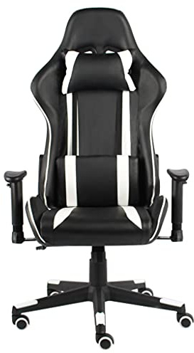 Basinlix Silla de videojuegos de PVC blanco con respaldo ergonómico, altura regulable, giratoria, con reposabrazos y reposacabezas para oficina, juegos, deportes electrónicos, estudio y habitación