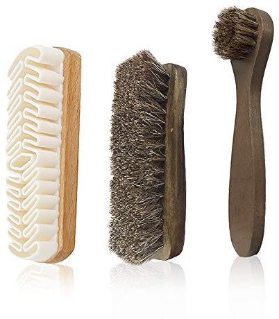 Horsehair Shine Shoes Brush kit, 3-Pack Polish Dauber Applicators Include Microfiber Buffing Brush