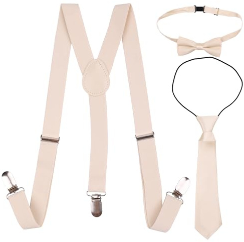 Trimming Shop Barn hängslen fluga slipsset, 12-16 år barn justerbar elastisk unisex klämma – på hängslen Y-form, en storlek, 25 mm bred, 85 cm lång, BEIgE, 85 cm (12-16 År)