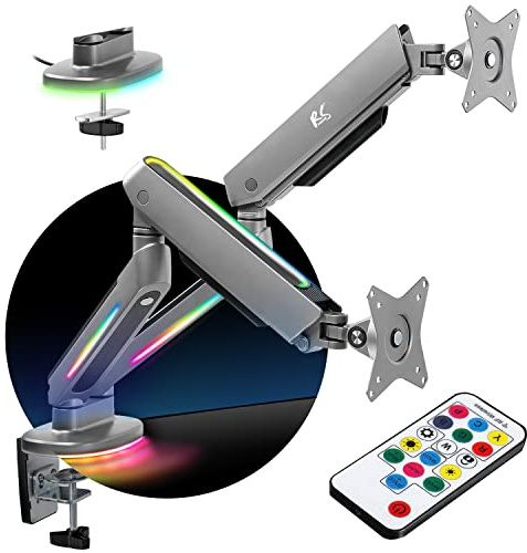 NanoRS RS166 2-Fach Gaming Monitorhalterung 17-32 mit Verstelbare RGB-LED-Beleuchtung Tischhalterung Höhenverstellbar Schwenkbar Neigbar Max. 9kg VESA 75x75 / 100x100 (2-Fach)