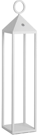 Lanterna Moderna a Led Pic-nic di Rossini Illuminazione Wireless Senza Fili Dimmerabile Uso Interno/Esterno 2,2watt Luce Calda 2700K IP54 12 Ore di Autonomia (h.67 cm, Bianco)