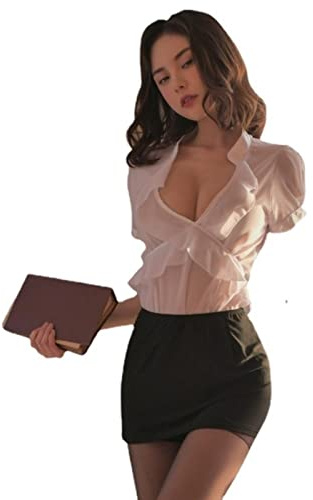 Juig Sexy Lingerie Professeur Cosplay Costumes Volants Haut Mini Jupe Sexe Flirt Tentation secrétaire Bureau Dame Chaude Uniforme Tentation