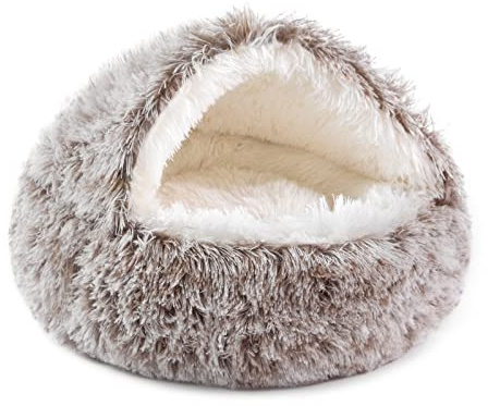 NOYAL Round Hooded Donut Dog Bed for Small & Medium Pets - Plush Fluffy Anti-Anxiety Cat Cave Bed with Cover