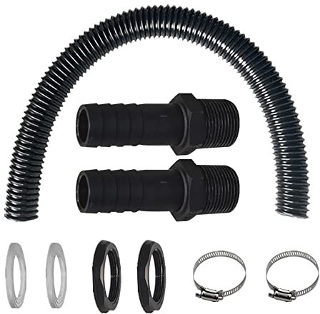 Bekasa Regentonnen Verbindungsset, Regentonnen Verbinder mit 1m Schlauch, 2 Regentonnendurchführung mit Schlauchtülle, 2 Schlauchschellen für Regenwasser Tonnen