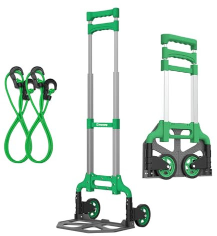 Keyoung Carretilla Plegable con Ruedas 90kg Mango Extralargo de 110 cm Carretilla de Carga Incluye 2 Cuerdas Extensoras
