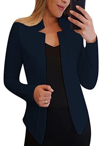 OMZIN Donna Elegante Manica Lunga Oversize Risvolto Blazer Aperto Davanti Solido Giacca Blazer Blu Navy XL