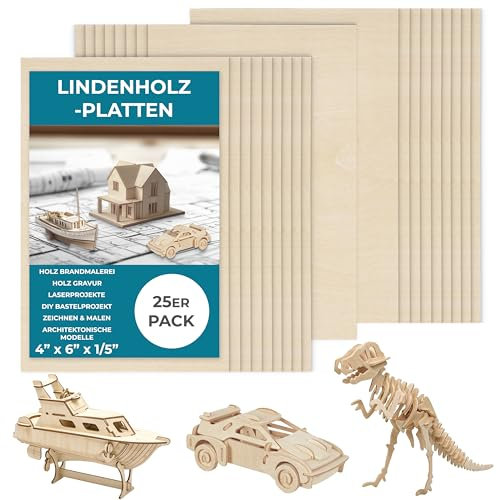 Winter Shore Unbehandelte Linden-Holz Platten (25er-Pack) - Laser & DIY Basteln - Für Brandmalerei - Mini-Platten Zum Bemalen