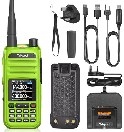 Talkpod A36PlusMAX Dual Band Two Way Radio, 8W Output, Long Range Handheld Radio with 144-146/430-440MHz VHF UHF Receive, 3200mAh Battery, 1.44 inch Color Screen (Green)