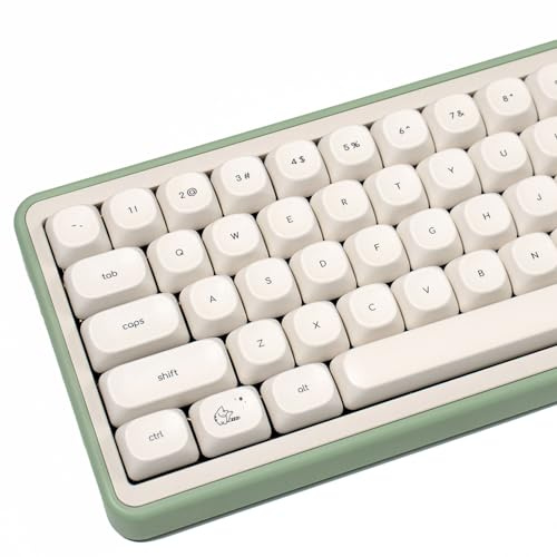 MOA Profile Cute Cat Keycaps, 124keys PBT Keycaps Set, Minimalist White Keyboard Caps, Custom Dye Sublimation Key Caps for 61/64/68/84/87/100/104/108 Cherry MX Mechanical Keyboards(124 Keys)