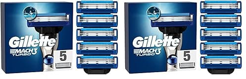 Gillette Mach3 Turbo Rasierklingen für Rasierer, 5 Ersatzklingen für Nassrasierer Herren mit 3-fach Klinge (Packung mit 2)