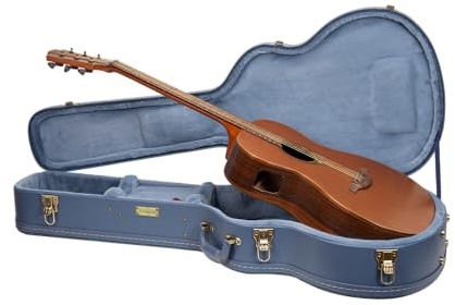 Étui en bois pour guitare OM / 000-14 Fret | Finition Smoke Blue sculptée, intérieur bleu uni, serrure – Relief Series Premium