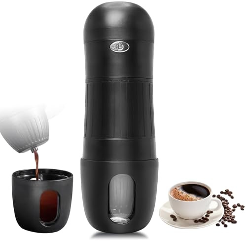 Eznaobo Macchina da caffè portatile da viaggio, macchina da caffè elettrica portatile, macchina da caffè da campeggio, 2 minuti di riscaldamento rapido, compatibile con capsule K-Cup e macinato (nero)