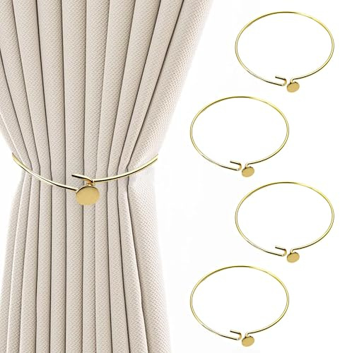 4 Stück Goldener Vorhanghalter, Dekorative Vorhang Raffhalter aus Metall