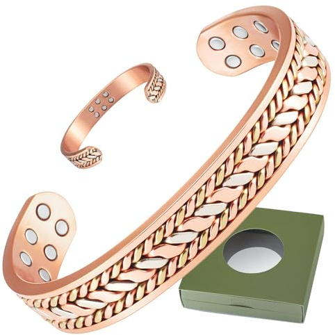 Wollet Bracelet magnétique pour homme, en cuivre pour femme, avec 18 puissants aimants dans une boîte cadeau (CPB-1057 x 18)