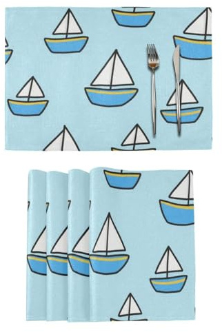 Cartoon Ship Boat Blue Decorative nonslip placemats for dining table cloth underplate mat individuales para mesa de comedor set of 6 12x18