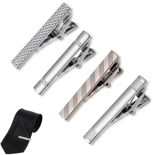 Classicseali 4pcs Men'S Tie Clips,Classic Silver Mens Tie Clips, Durable Ties Clip for Mens, Suitable for Men's Business, Weddings, Anniversaries, Graduations, and Everyday Use