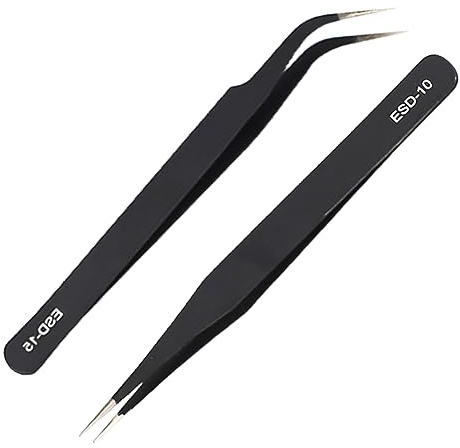 Pinzas de Acero Inoxidable,2 Piezas Pinzas de Precisión,Pinzas de Punta Recta y Curvada,pegatinas para uñas, diamantes imitación, recogedores pestañas, uñas gel acrílico