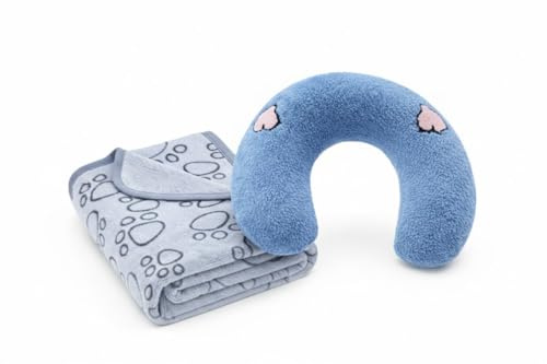 Patihogar Manta para Perros Pequeños y Gatos con Almohada – Extra Suave, Lavable y Compacta – Ideal para Sofá, Viaje o Coche – Pack Descanso Cómodo y Funcional 76x52 cm