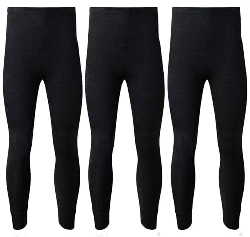 Faozo Pack of 3 Mens Thermal Underwear Bottoms Long Johns Warm Winter Baselayer Pants (Black, Large)