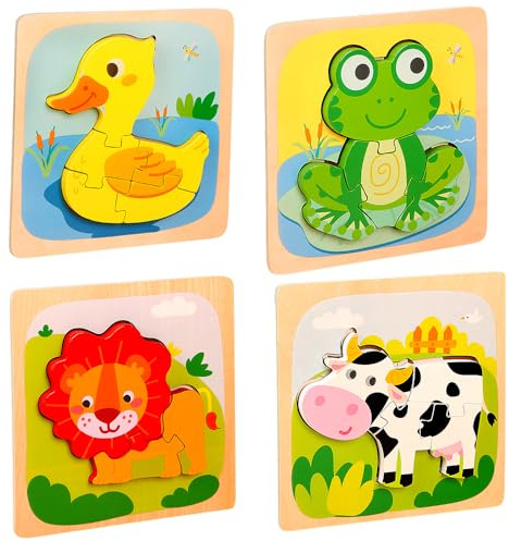 Puzzle Madera Niños, Rompecabezas de encastre de Madera, 3D Rompecabezas de Animales, Juguetes Educativos Montessori, Regalo de cumpleaños, Navidad para Bebés, Niños