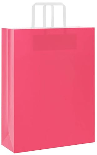 QUAHEAS Pappersbärkassar rosa av kraftpapper 32 x 12 x 42 cm med pappershandtag 250 stycken presentpåsar för fest, bröllop, födelsedag, jul, påsk, presentförpackning