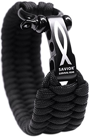 Savior Survival Gear Paracord Bracelet with Stainless Steel Adjustable Shackle (Black, 9)