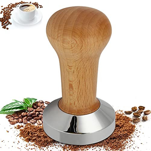 Presse à café en acier inoxydable 53 mm, tasseur de café avec poignée en bois tampon espresso pour machine à café