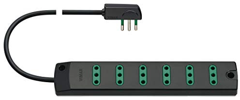 VIMAR FP00402.C Presa mobile multipla con 6 uscite SICURY P11 (piccole), cavo 1,5 m e spina piatta 2P+T 10A (piccola) standard italiano tipo SPA11, Nero