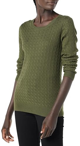Amazon Essentials Women's Lightweight Cable Knit Crewneck Sweater, Long Sleeve (Available in Plus Size), Dark Olive, X-Large