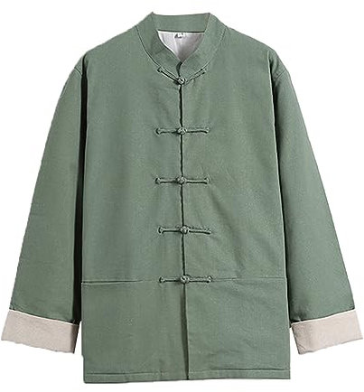 ZHOUXIAO Baumwollwäsche Tang Anzug Herren Winter Tai Chi Uniform Langarm Chinesische traditionelle Kleidung Tops, Hanfu Jacke Kung Fu Kleidung Hemd Mantel Martial Arts Anzug Green-M