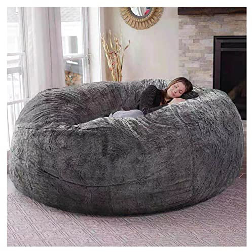 Flyhug Giant Fur Bean Bag Chair for Adult Living Room Furniture Big Round Soft Fluffy Faux Fur BeanBag (No Padding) Lazy Sofa Bed Cover(Color:Grey,Size:6ft)
