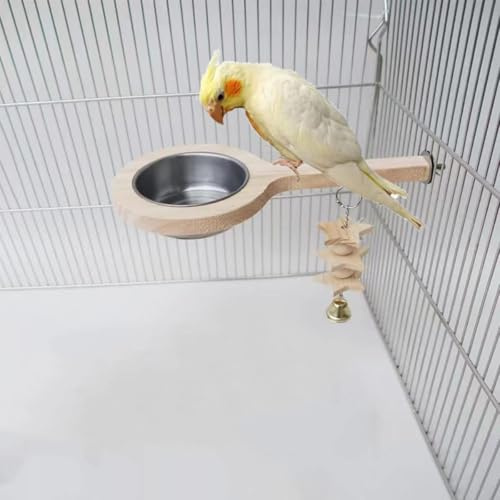 ZYYRSS Stainless Steel Bird Feeding Bowl for Cage, Parrot Food Water Feeder Cage Accessory with Stand for Parakeet African Greys Conure Cockatiels Lovebird Budgie Chinchilla,1 Pack