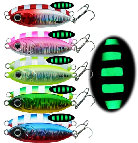 Nord Kalastus Messeneuheit 2023 Selbstleuchtendes Pilker Set 5X (60g & 100g wählbar) Dorsch Köder Pilker Norwegen Angeln Zubehör Norwegen Raubfisch Köder (100gr)