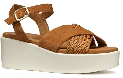 Geox - D XAND 2.2S B, Sandalia de cuña Mujer, Cognac,