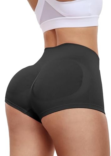 Vertvie Sporthose Damen Kurz Scrunch Sport Shorts Hotpants Hoch Taille Gym Shorts Push Up Kurze Leggings Sexy Yoga Shorts Fitness Workout Radlerhose Sport(Schwarz,M)