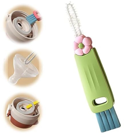 Limpiador de Tapas de Tazas 3 en 1, Tapa de Botella, Cepillo de Huecos Multifuncional, Cepillo de Botellas de Agua, Adecuado para Varias Tazas y Botellas (Verde)