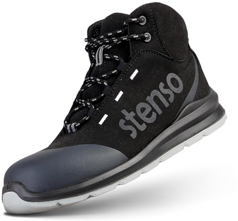 Stenso JETT ANKLE MF S3 Chaussures de Sécurité Hommes Femmes - Bottes de Securite Homme Femme Légères, Respirantes, Étanches, Semelle Antidérapante PU/PU, Composite Casquette, Résistant 200J Noir 42