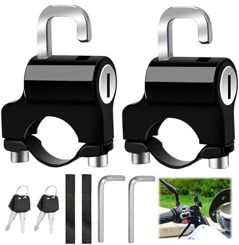 HAYGEM 2 Pezzi Lucchetto Moto Casco in Lega di Alluminio, Lucchetto per Casco Moto con Attrezzo di Montaggio, Antifurto da Utilizzare come Gancio per Manubri con Diametro di 1.9-2.5 cm
