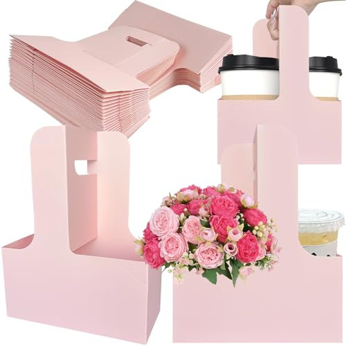 50Pcs Drink Carrier with Handle, Cardboard 2 or 4 Cup Holders