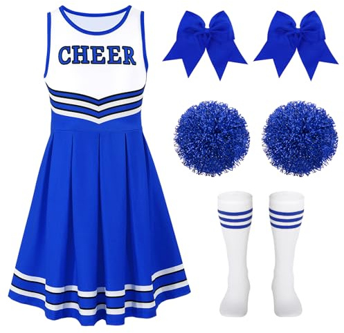 LEACOOLKEY Cheerleader Costume for Girls Halloween Costume Cheerleading Uniform Outfit Set for Dress Up Party Birthday