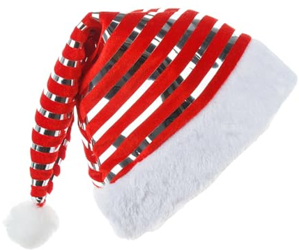 Jultomtemössor, klassisk, söt huvudbonaddräkt, randiga sammets-julmössor för vuxna med vit kant, perfekt för semester, vinter, halloween, nyår, födelsedagskalas, fest