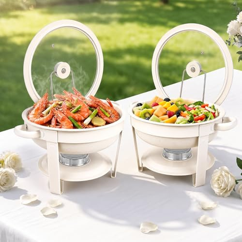 Uppsättning av 2 Chafing Dish 5QT buffévärmare med glaslock, matvärmare med brännpastahållare, rostfritt stål ram, non-stick maifanit-beläggning, varmhållningsbehållare för fest bröllop catering