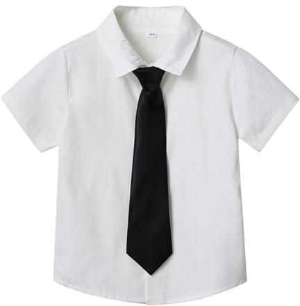 VIYUANH Chemise d'école blanche à manches courtes avec cravate noire infroissable pour garçons et filles, chemise d'uniforme formelle boutonnée pour fête scolaire
