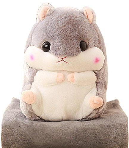 YunNasi Cuddly Plush Stuffed Hamster Pillow with Comfortable Blanket of 100cm x 170cm, Grey